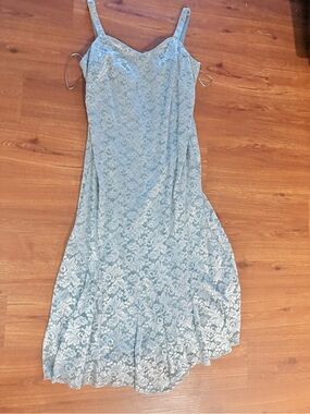 R&M Richards Light Blue Lace Maxi Dress with Spaghetti Straps